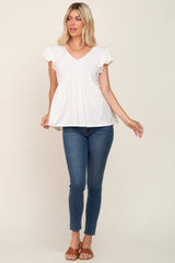 White Flutter Sleeve V-Neck Top