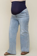 Light Blue Maternity Plus Wide Leg Jeans