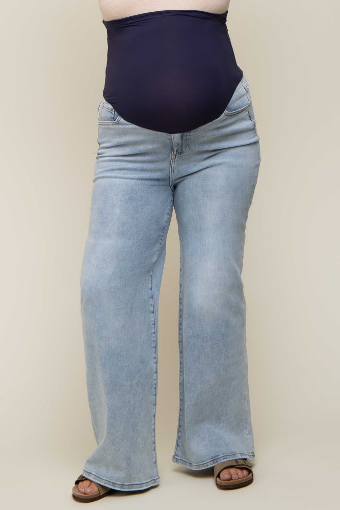 Light Blue Maternity Plus Wide Leg Jeans