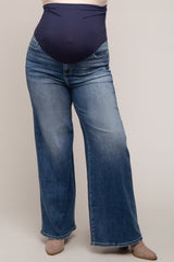 Navy Blue Maternity Plus Wide Leg Jeans