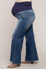 Navy Blue Maternity Plus Wide Leg Jeans