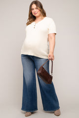 Navy Blue Maternity Plus Wide Leg Jeans