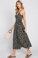 Black Floral Wrap Maternity Midi Dress