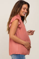 Mauve Mock Neck Flutter Maternity Blouse