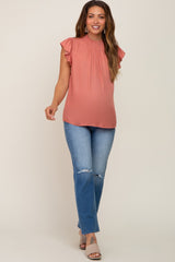 Mauve Mock Neck Flutter Maternity Blouse