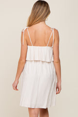 Ivory Ruffle Overlay Shoulder Tie Maternity Dress