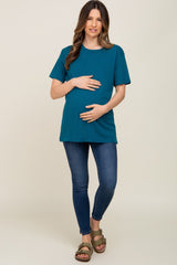 Teal Oversized Short Sleeve Maternity Top