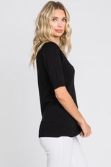 Black Knit Fitted Blouse