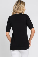 Black Knit Fitted Blouse