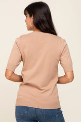 Mocha Knit Fitted Blouse