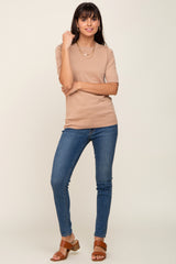 Mocha Knit Fitted Blouse