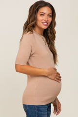 Mocha Knit Fitted Maternity Blouse