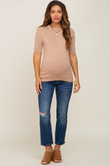 Mocha Knit Fitted Maternity Blouse