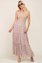 Mauve Floral Tiered Maternity Maxi Skirt