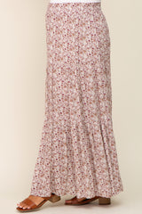 Mauve Floral Tiered Maternity Maxi Skirt