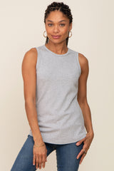 Heather Grey Ribbed Round Hem Maternity Tank Top