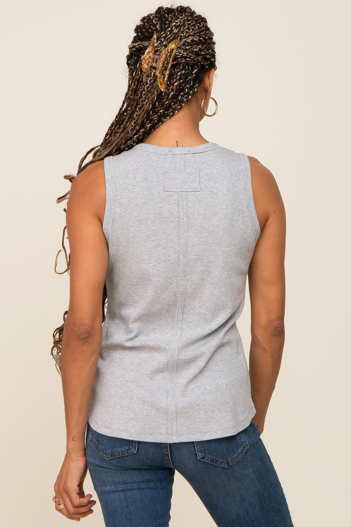 Heather Grey Ribbed Round Hem Tank Top