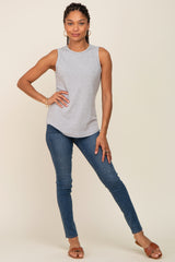 Heather Grey Ribbed Round Hem Tank Top