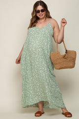 Mint Leaf Print Double V-Neck Maternity Plus Maxi Dress