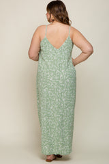 Mint Leaf Print Double V-Neck Maternity Plus Maxi Dress