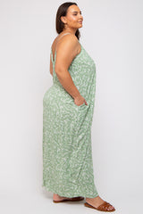 Mint Leaf Print Double V-Neck Plus Maxi Dress