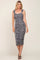 Black Floral Ruched Shoulder Tie Midi Dress