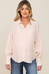 Peach Button-Down Raw Hem Maternity Blouse