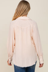 Peach Button-Down Raw Hem Maternity Blouse