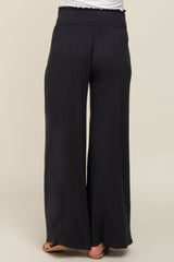 Black Smocked Waist Flowy Maternity Pants