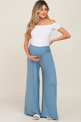 Blue Smocked Waist Flowy Maternity Pants