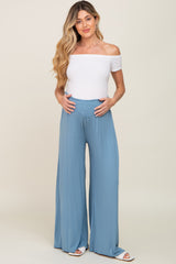 Blue Smocked Waist Flowy Maternity Pants