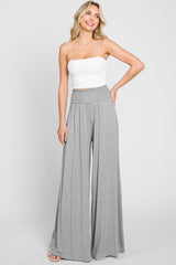 Grey Smocked Waist Flowy Maternity Pants