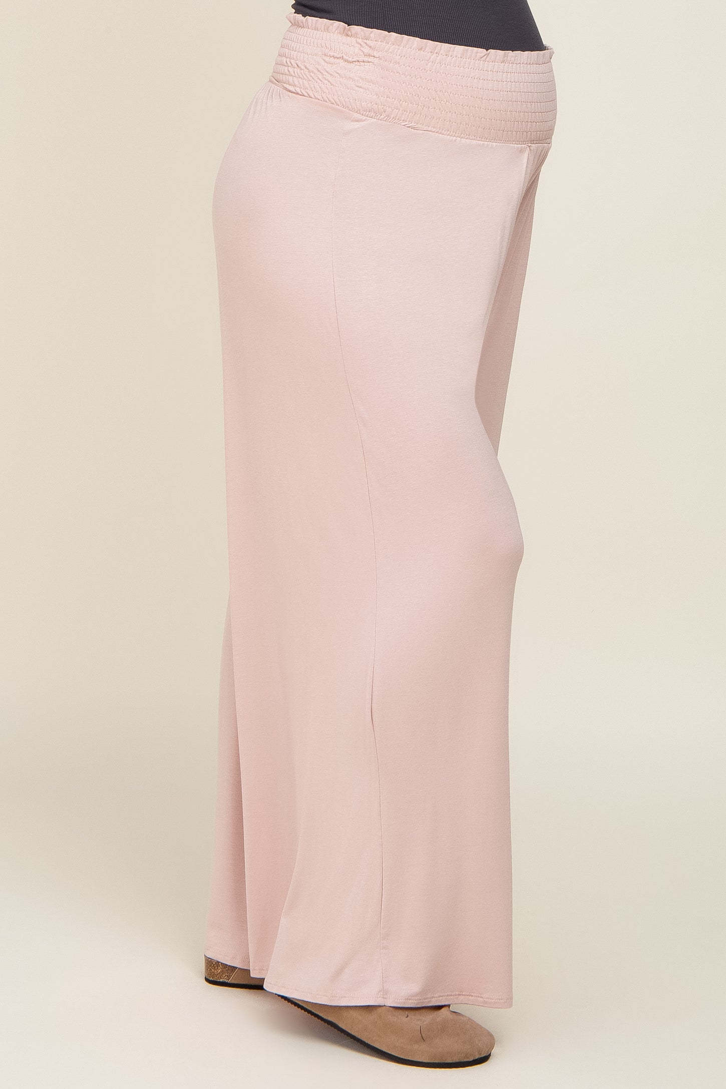 Light Pink Smocked Waist Flowy Maternity Pants