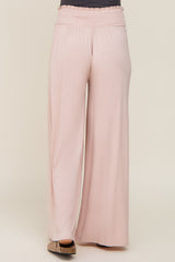 Light Pink Smocked Waist Flowy Maternity Pants