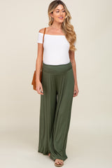 Olive Smocked Waist Flowy Maternity Pants