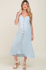 Light Blue Button Down Maternity Midi Tank Dress