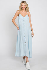 Light Blue Button Down Maternity Midi Tank Dress