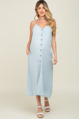 Light Blue Button Down Maternity Midi Tank Dress