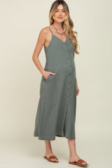 Olive Button Down Maternity Midi Tank Dress