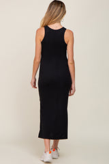 Black Basic Maternity Shift Midi Dress