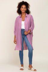 Lilac Button Front Side Slit Oversized Maternity Blouse