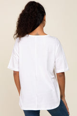 White Oversized V-Neck Cuffed Short Sleeve Tee