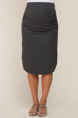 Charcoal Ruched Slit Maternity Skirt