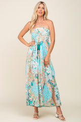 Jade Floral Halter Front Tie Maternity Maxi Dress