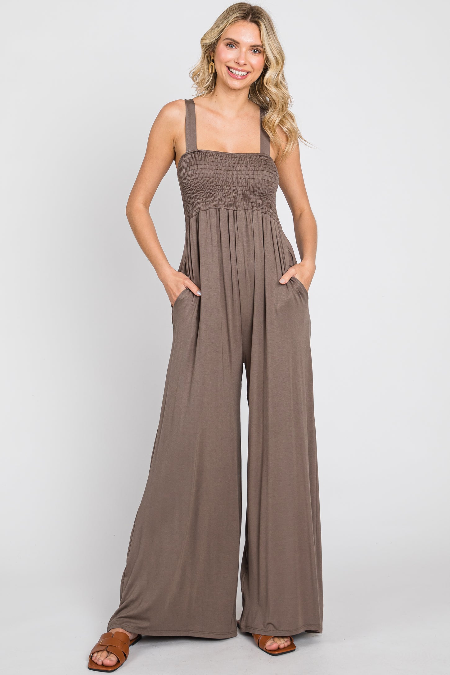 Brown Sleeveless Wide Leg Maternity Jumpsuit