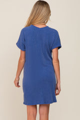 Royal Blue Ribbed Front Pocket Dolman Short Sleeve Maternity Dress