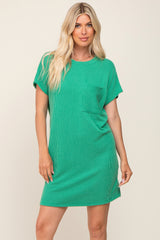 Green Ribbed Front Pocket Dolman Short Sleeve Maternity Dress