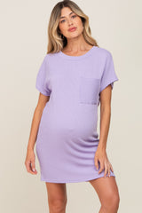 Lavender Ribbed Front Pocket Dolman Short Sleeve Maternity Dress