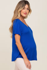 Blue V-Neck Maternity Tee