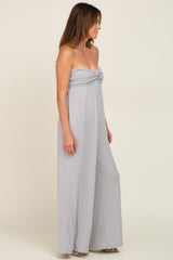 Grey Strapless Front Twist Jumpsuit